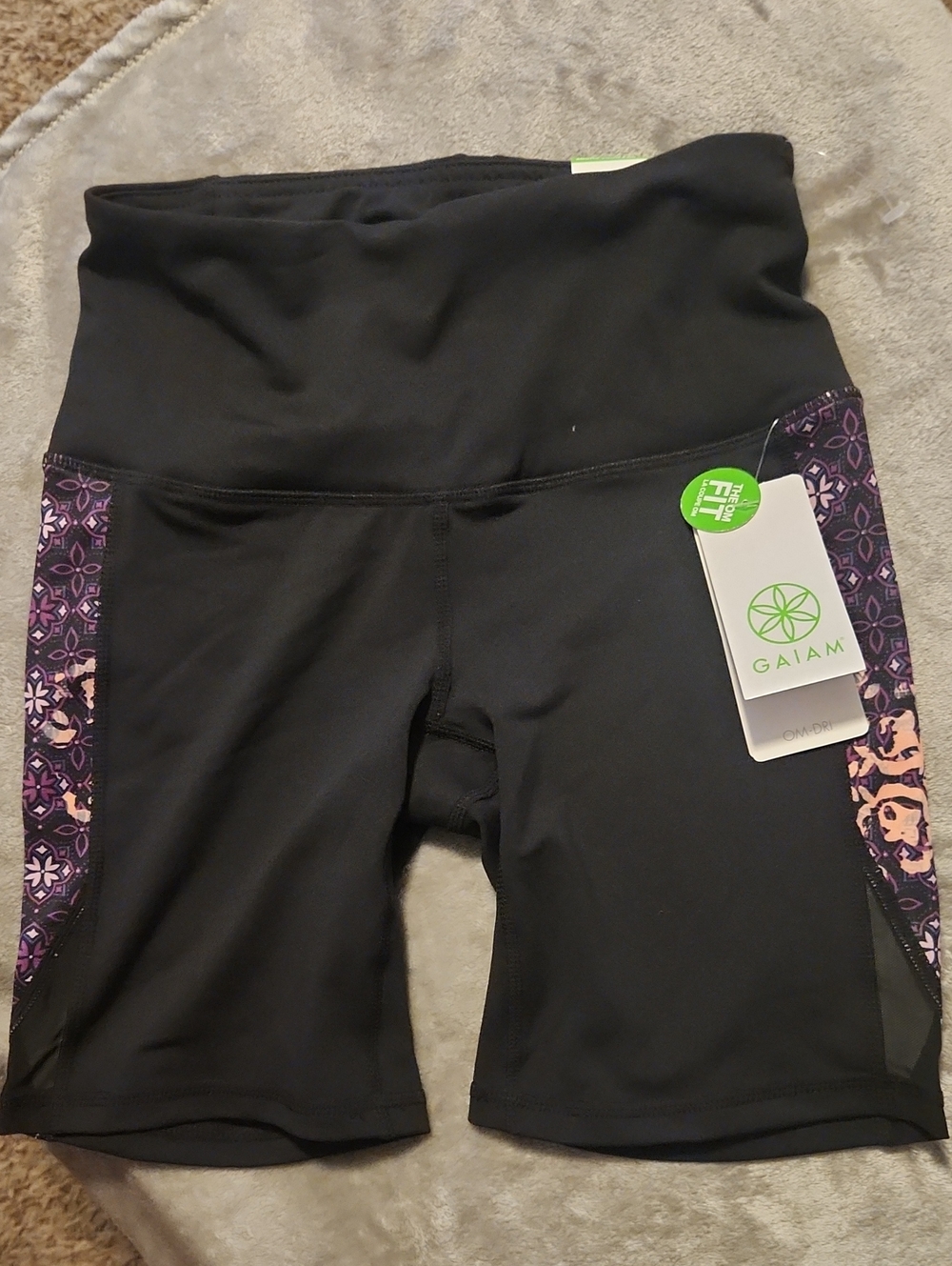 GAIAM Black Bike Shorts with Purple Patterned Side Panels